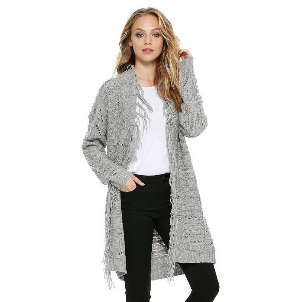 E by Elan Grey Finge Cardigan Size S